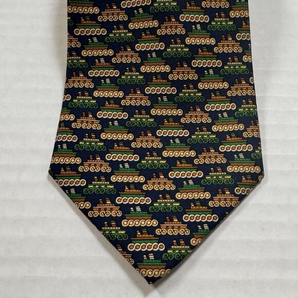 Salvatore Ferragamo Tie Novelty Silk Nautical Boats on Waves Ship Motif Italy - Picture 2 of 7